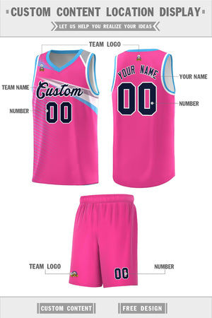 Custom Pink Navy-White Chest Color Block Sports Uniform Basketball Jersey