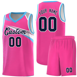 Custom Pink Navy-White Chest Color Block Sports Uniform Basketball Jersey