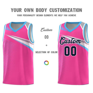 Custom Pink Navy-White Chest Color Block Sports Uniform Basketball Jersey