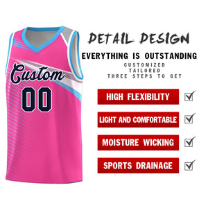 Custom Pink Navy-White Chest Color Block Sports Uniform Basketball Jersey