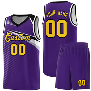 Custom Purple Gold-Black Chest Color Block Sports Uniform Basketball Jersey