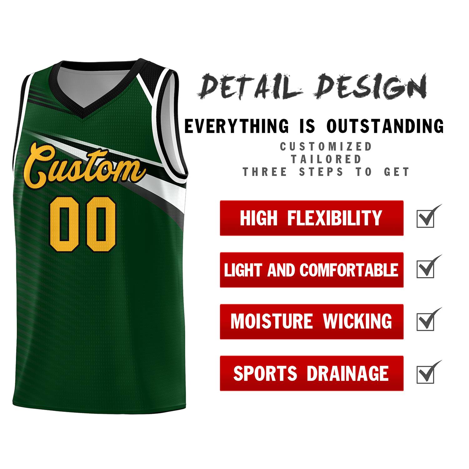 Custom Green Yellow-Black Chest Color Block Sports Uniform Basketball Jersey