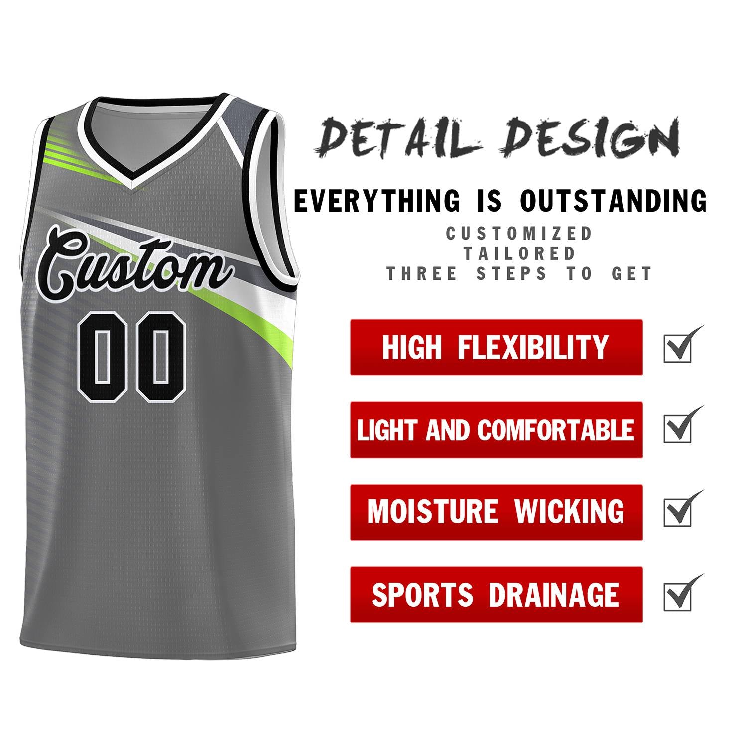 Custom Dark Gray Black-White Chest Color Block Sports Uniform Basketball Jersey