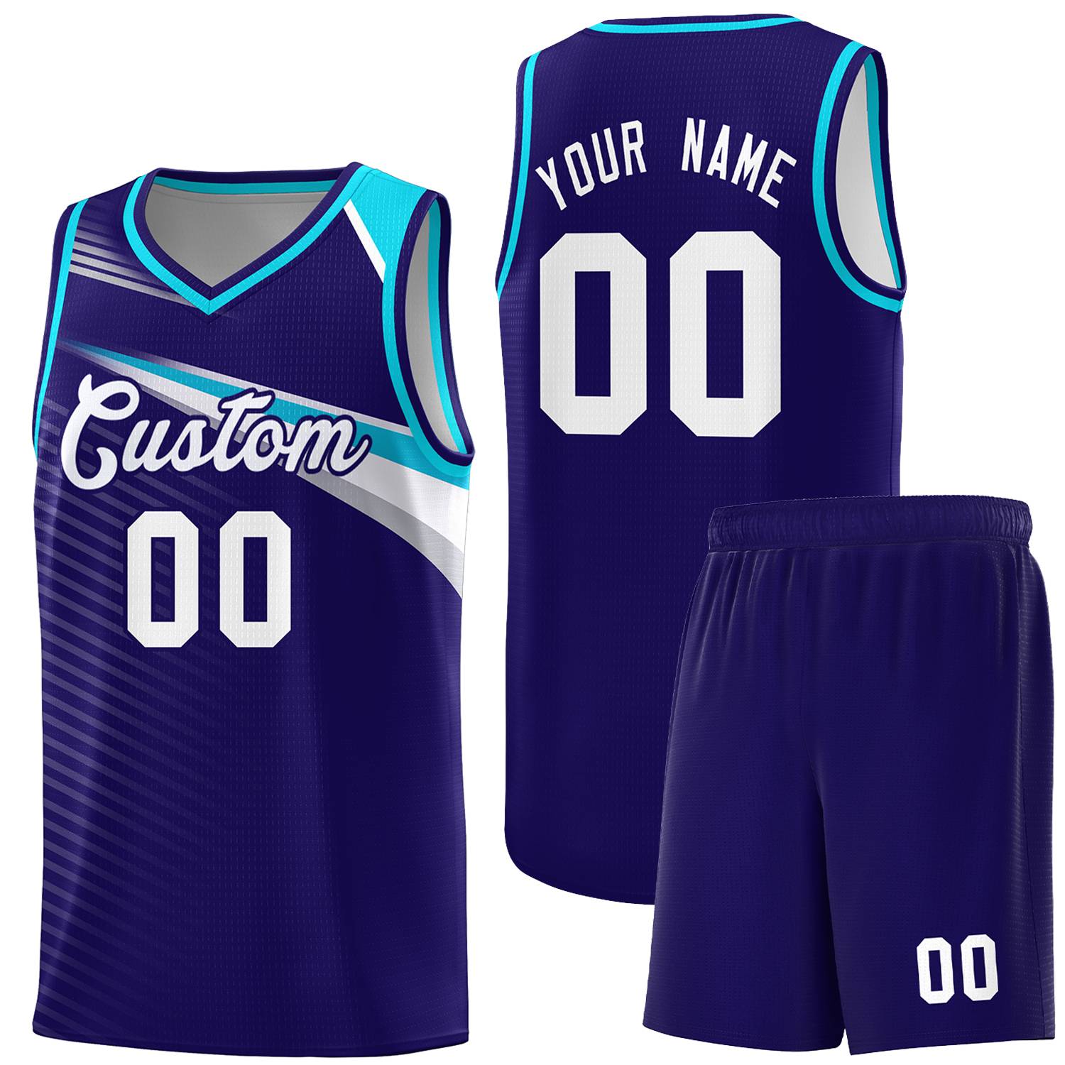 Custom Navy White Chest Color Block Sports Uniform Basketball Jersey