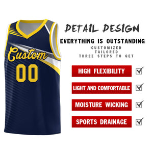 Custom Navy Gold-Navy Chest Color Block Sports Uniform Basketball Jersey