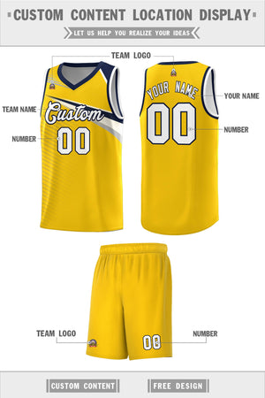 Custom Yellow White-Navy Chest Color Block Sports Uniform Basketball Jersey