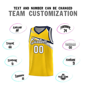 Custom Yellow White-Navy Chest Color Block Sports Uniform Basketball Jersey