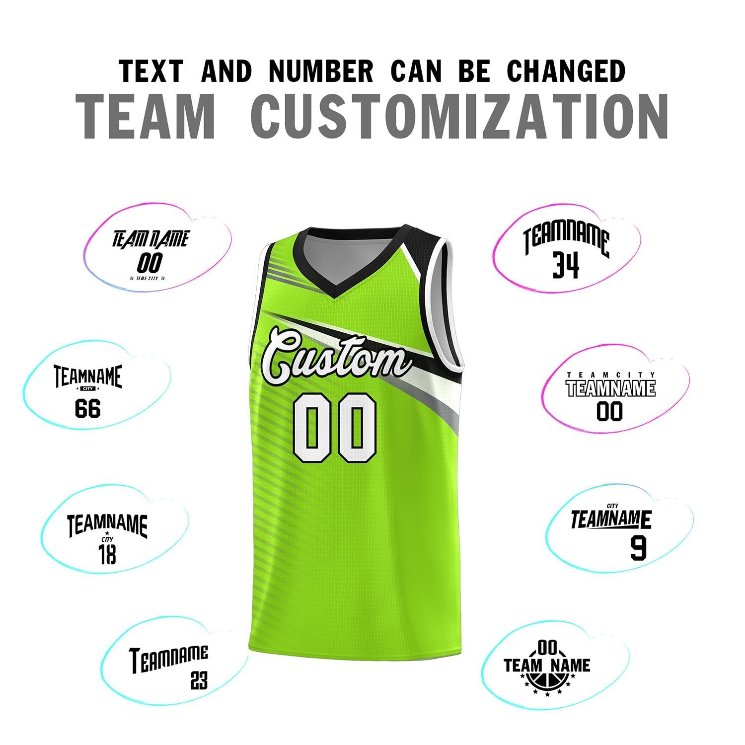 Custom Neon Green White-Black Chest Color Block Sports Uniform Basketball Jersey