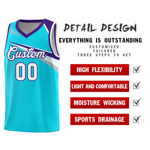 Custom Light Blue White Chest Color Block Sports Uniform Basketball Jersey