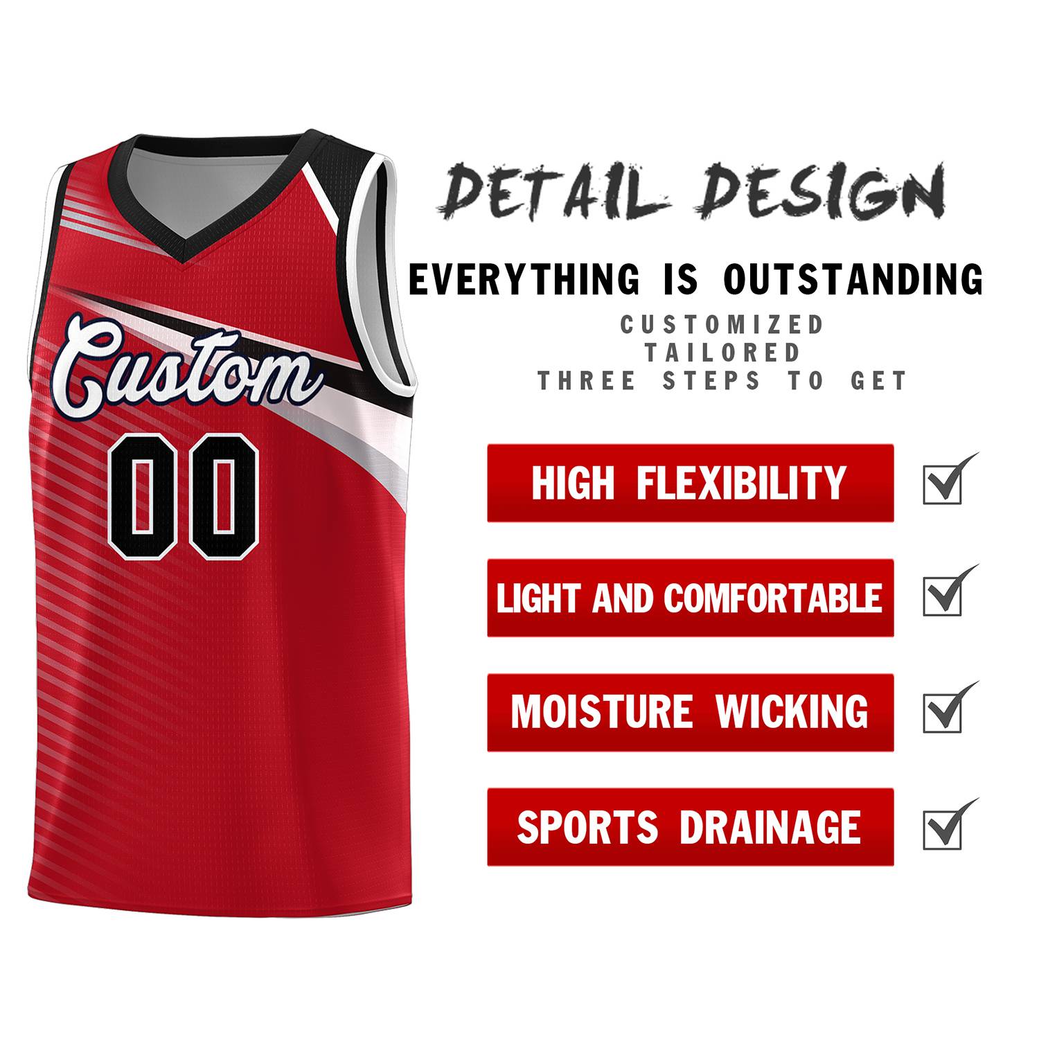 Custom Red White-Black Chest Color Block Sports Uniform Basketball Jersey