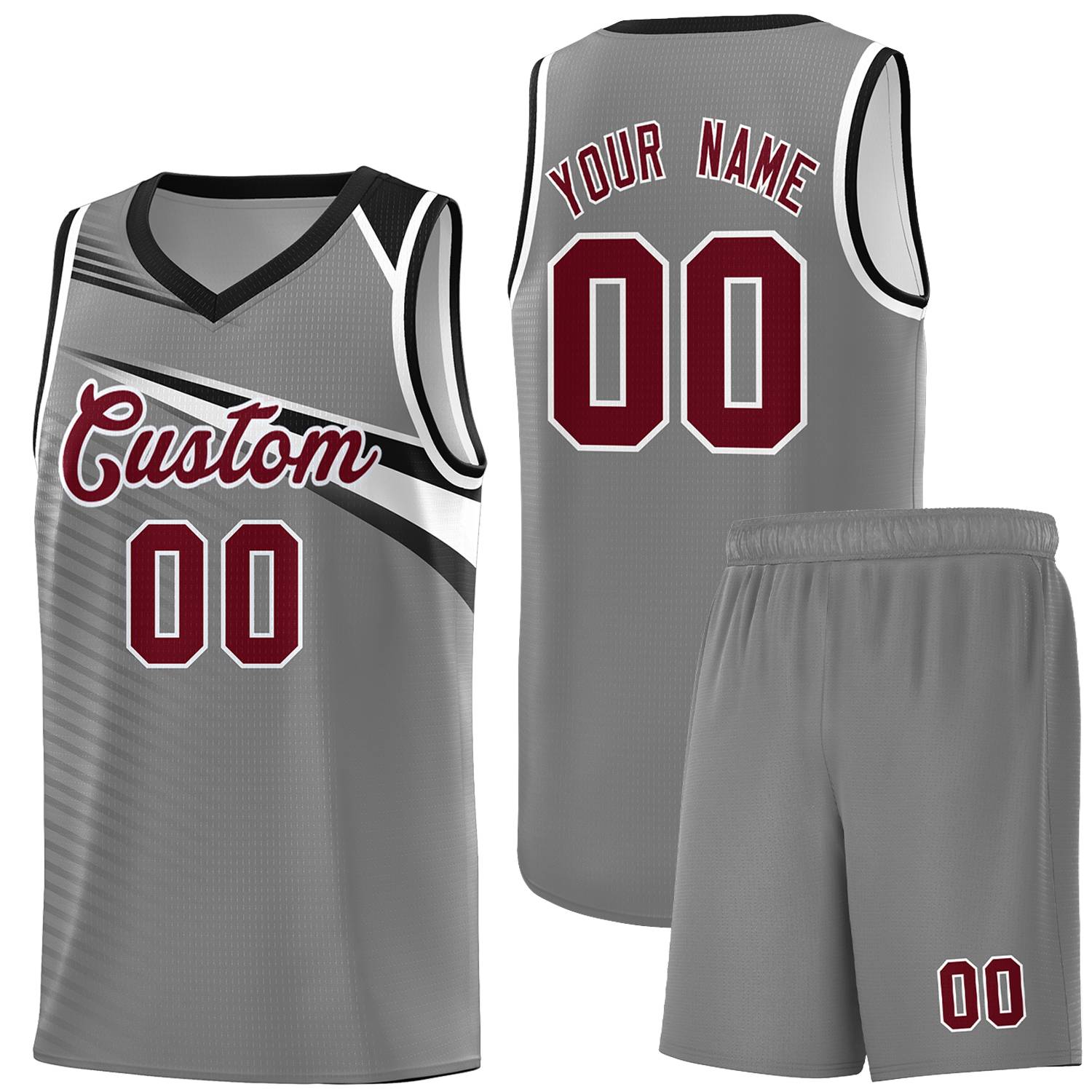 Custom Dark Gray Crimson-White Chest Color Block Sports Uniform Basketball Jersey