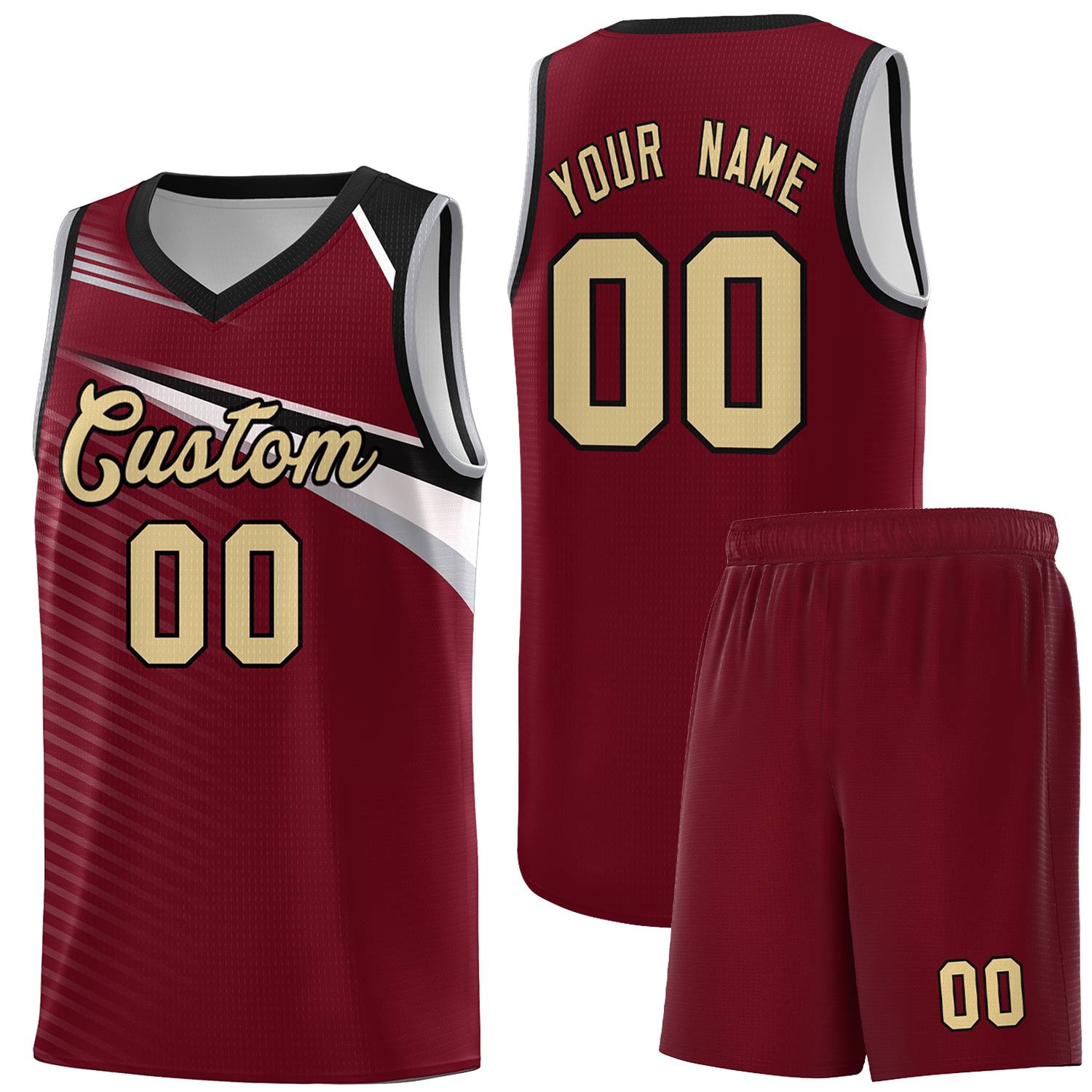 Custom Crimson Khaki-Black Chest Color Block Sports Uniform Basketball Jersey