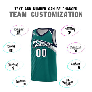 Custom Aqua White-Navy Chest Color Block Sports Uniform Basketball Jersey