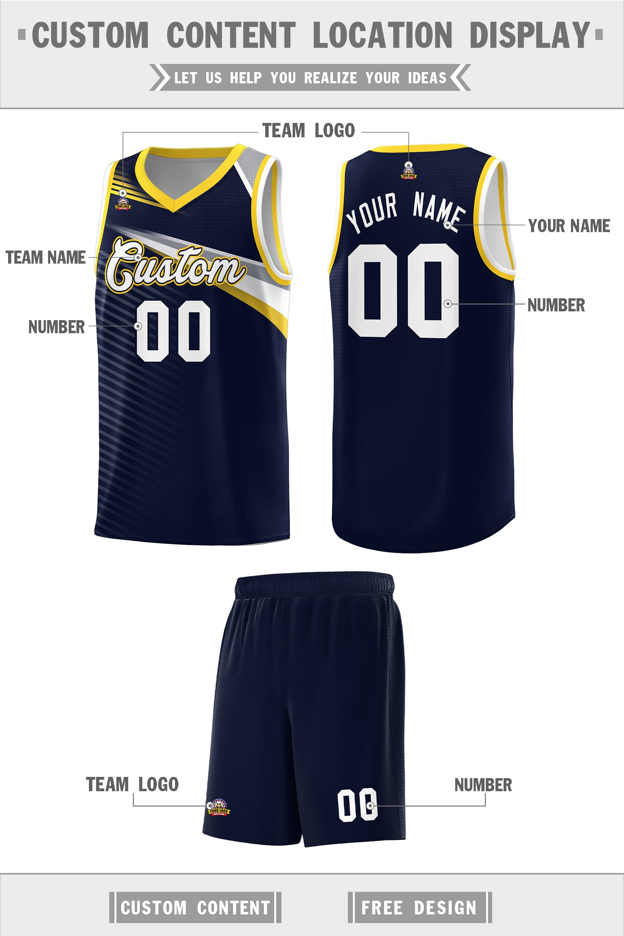 Custom Navy White Chest Color Block Sports Uniform Basketball Jersey
