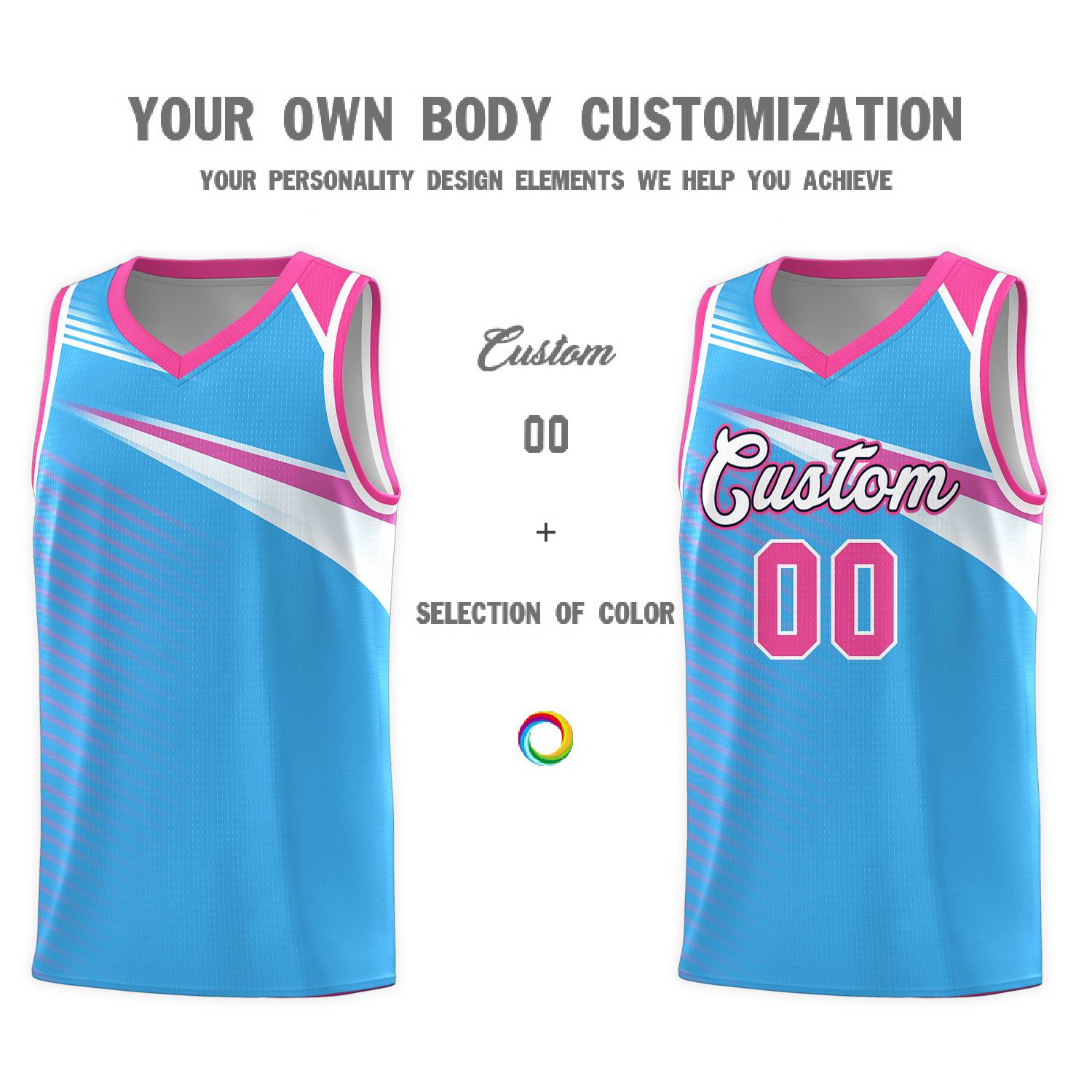 Custom Powder Blue White-Navy Chest Color Block Sports Uniform Basketball Jersey