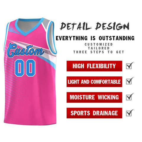 Custom Pink Powder Blue-Navy Chest Color Block Sports Uniform Basketball Jersey