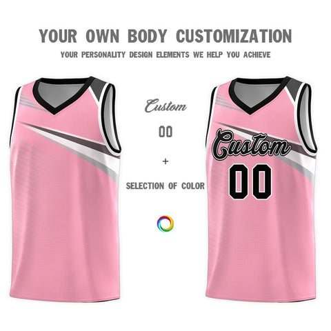 Custom Pink Black-White Chest Color Block Sports Uniform Basketball Jersey