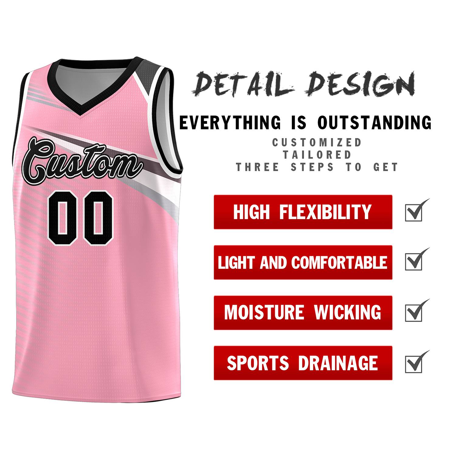 Custom Pink Black-White Chest Color Block Sports Uniform Basketball Jersey