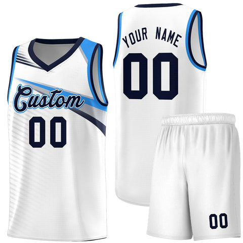 Custom White Navy Chest Color Block Sports Uniform Basketball Jersey