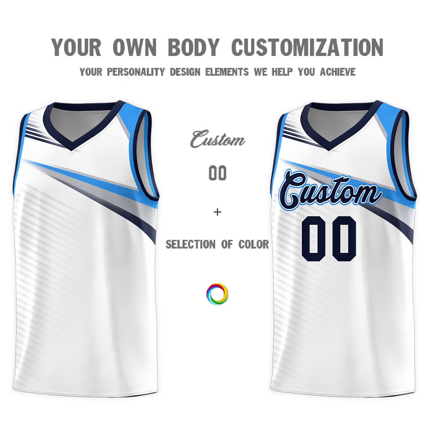 Custom White Navy Chest Color Block Sports Uniform Basketball Jersey