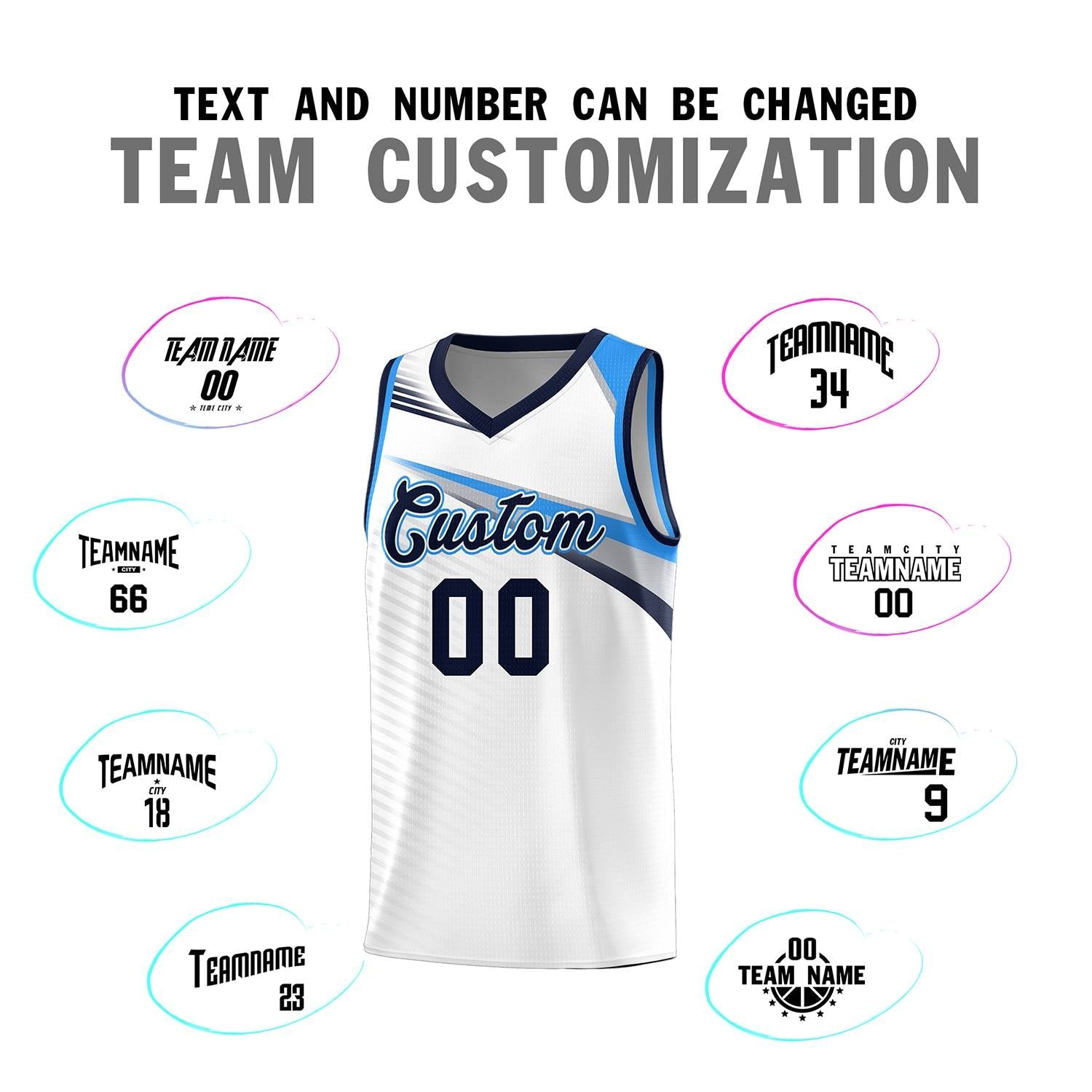 Custom White Navy Chest Color Block Sports Uniform Basketball Jersey