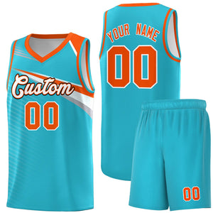 Custom Light Blue White-Orange Chest Color Block Sports Uniform Basketball Jersey