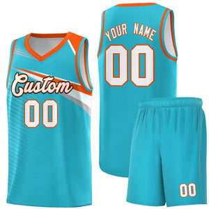 Custom Light Blue White-Orange Chest Color Block Sports Uniform Basketball Jersey