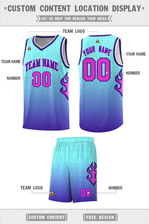 Custom Light Blue Purple-White Flame Gradient Fashion Sports Uniform Basketball Jersey