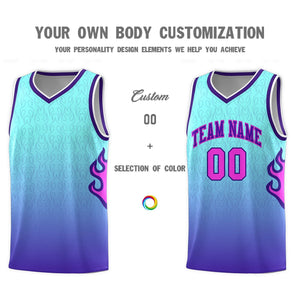 Custom Light Blue Purple-White Flame Gradient Fashion Sports Uniform Basketball Jersey