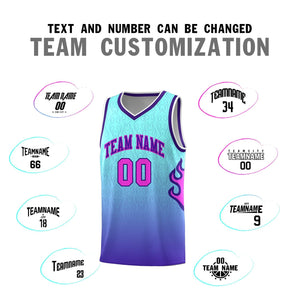 Custom Light Blue Purple-White Flame Gradient Fashion Sports Uniform Basketball Jersey