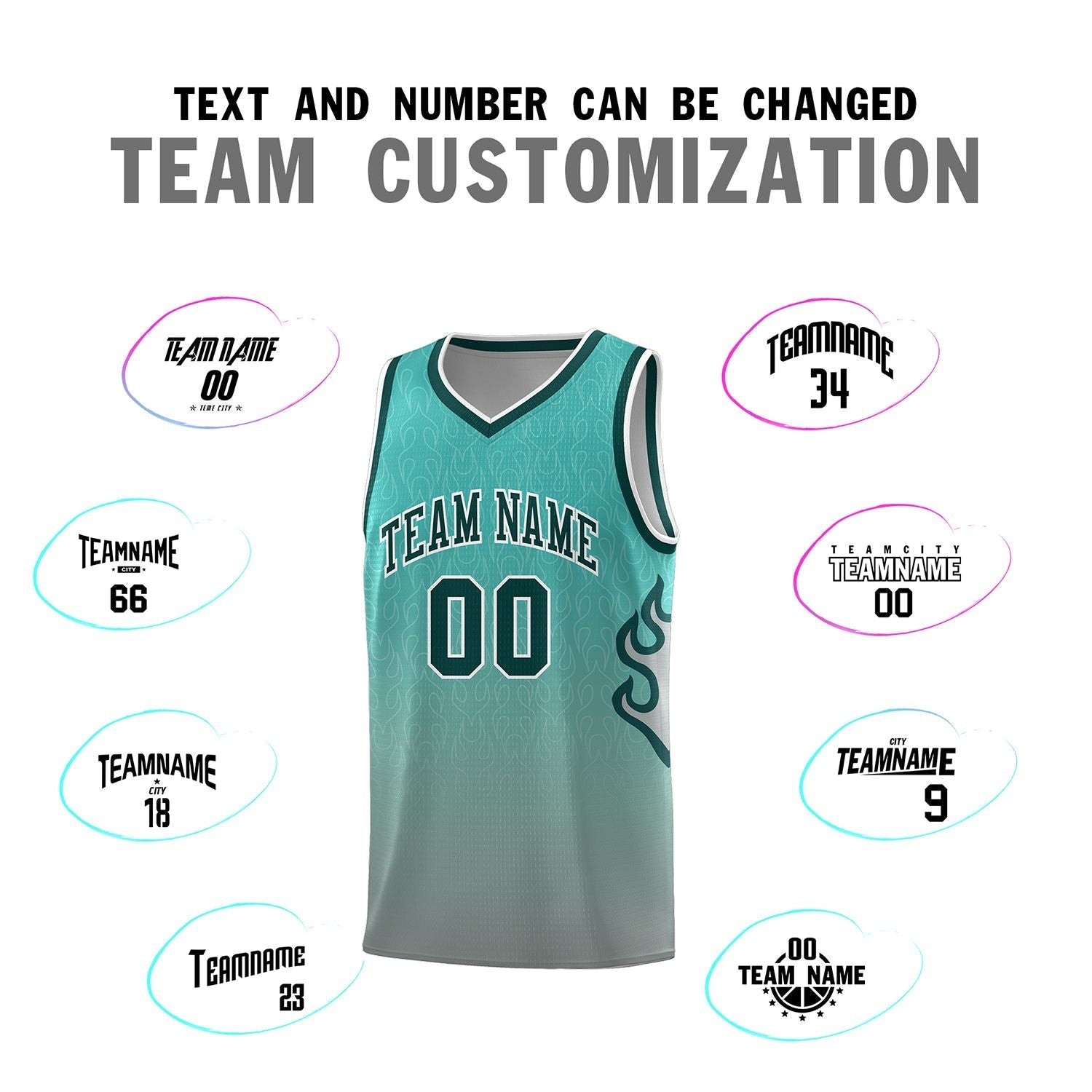 Custom Aqua Dark Gray-Midnight Green Flame Gradient Fashion Sports Uniform Basketball Jersey