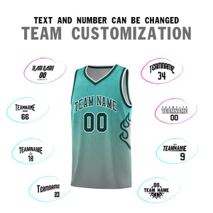 Custom Aqua Dark Gray-Midnight Green Flame Gradient Fashion Sports Uniform Basketball Jersey