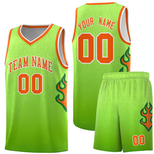 Custom Green Neon Green-Orange Flame Gradient Fashion Sports Uniform Basketball Jersey