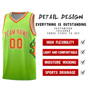 Custom Green Neon Green-Orange Flame Gradient Fashion Sports Uniform Basketball Jersey