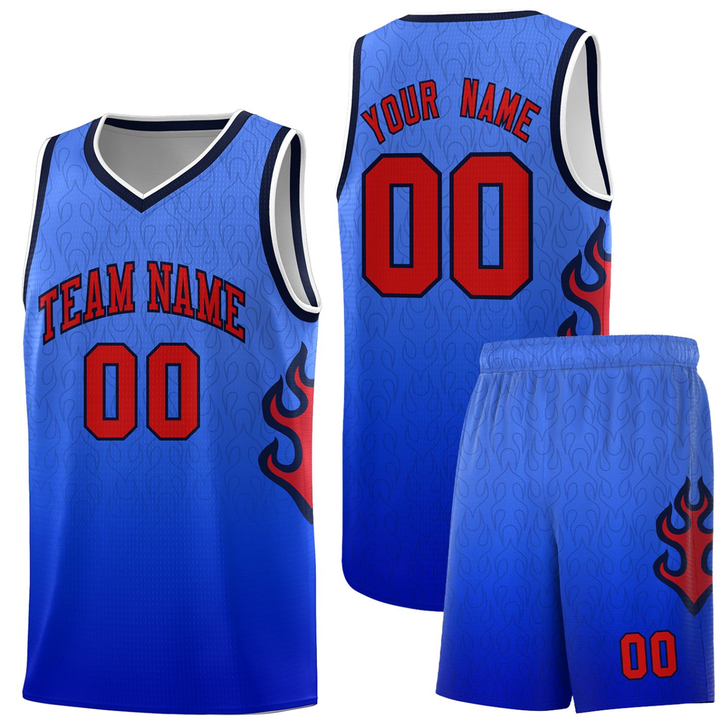 Custom Royal Navy-White Flame Gradient Fashion Sports Uniform Basketball Jersey