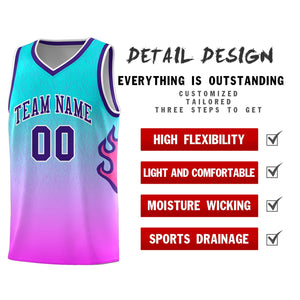 Custom Aqua Pink-Purple Flame Gradient Fashion Sports Uniform Basketball Jersey