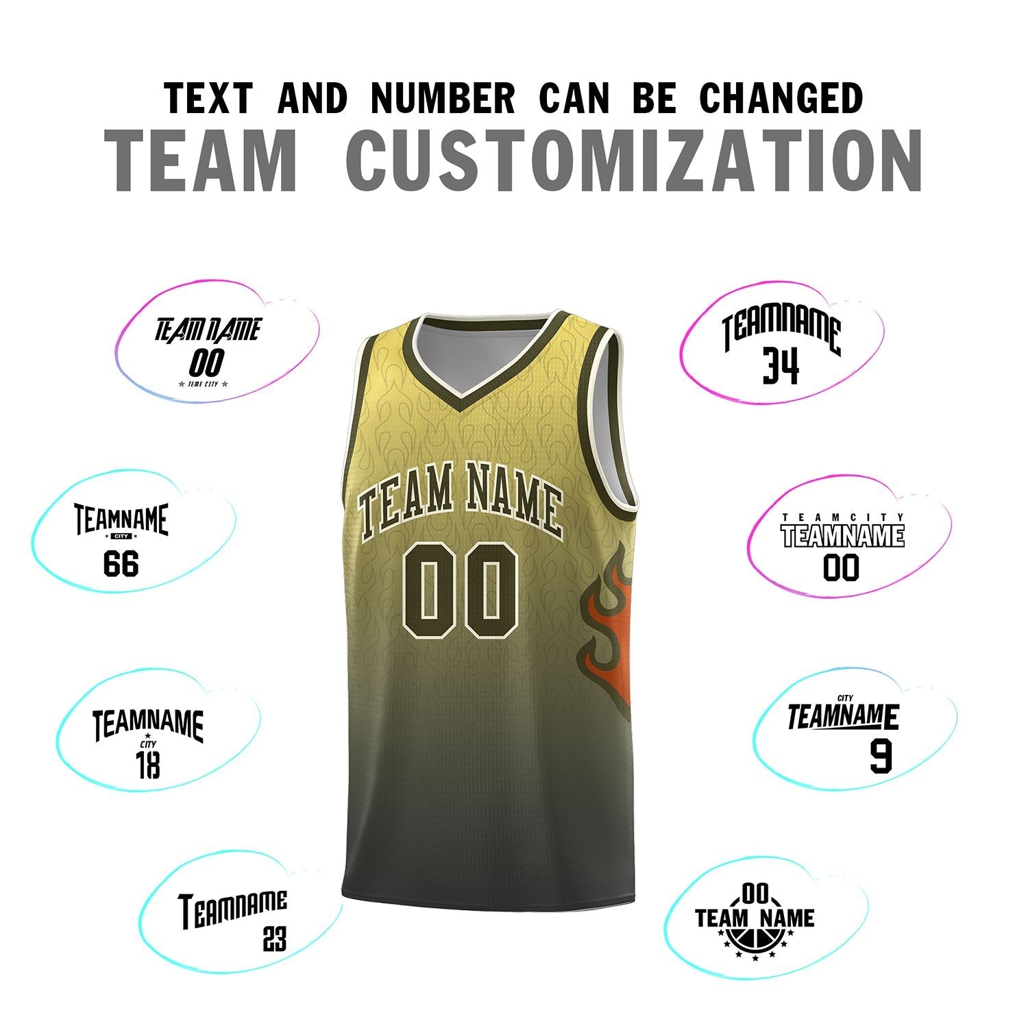 Custom Yellow Olive-Cream Flame Gradient Fashion Sports Uniform Basketball Jersey