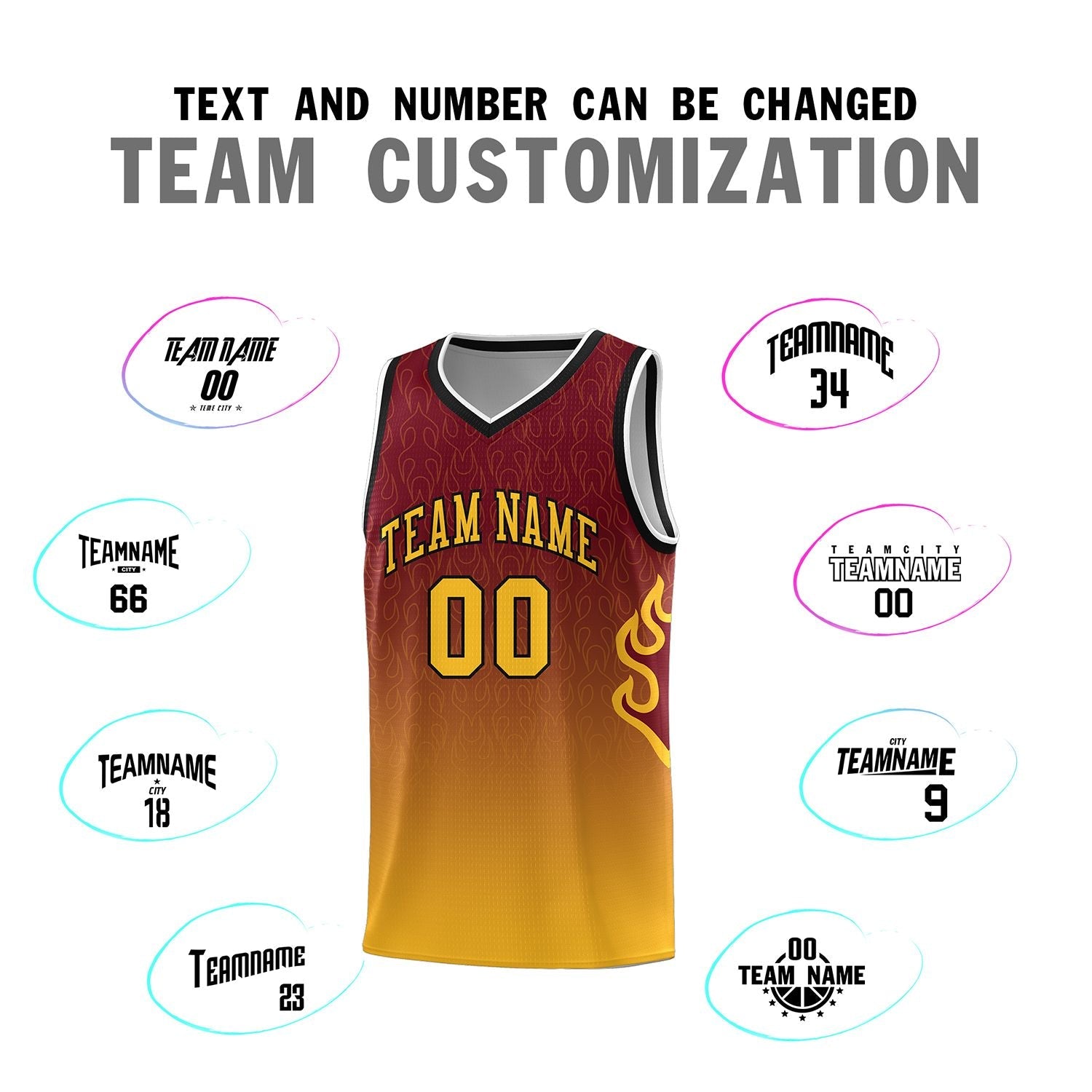 Custom Crimson Yellow-Black Flame Gradient Fashion Sports Uniform Basketball Jersey