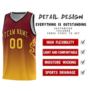 Custom Crimson Yellow-Black Flame Gradient Fashion Sports Uniform Basketball Jersey