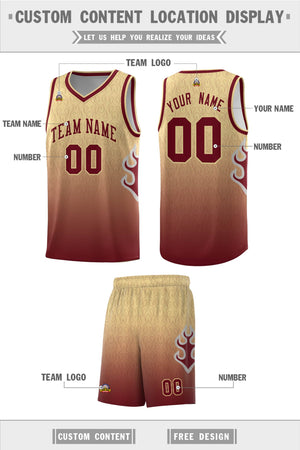 Custom Khaki Crimson-Khaki Flame Gradient Fashion Sports Uniform Basketball Jersey