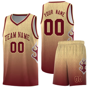 Custom Khaki Crimson-Khaki Flame Gradient Fashion Sports Uniform Basketball Jersey