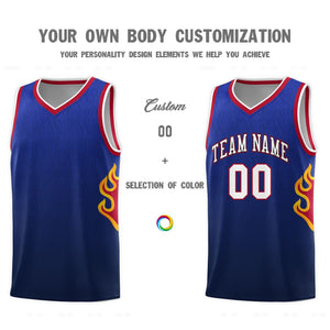 Custom Royal Navy-White Flame Gradient Fashion Sports Uniform Basketball Jersey