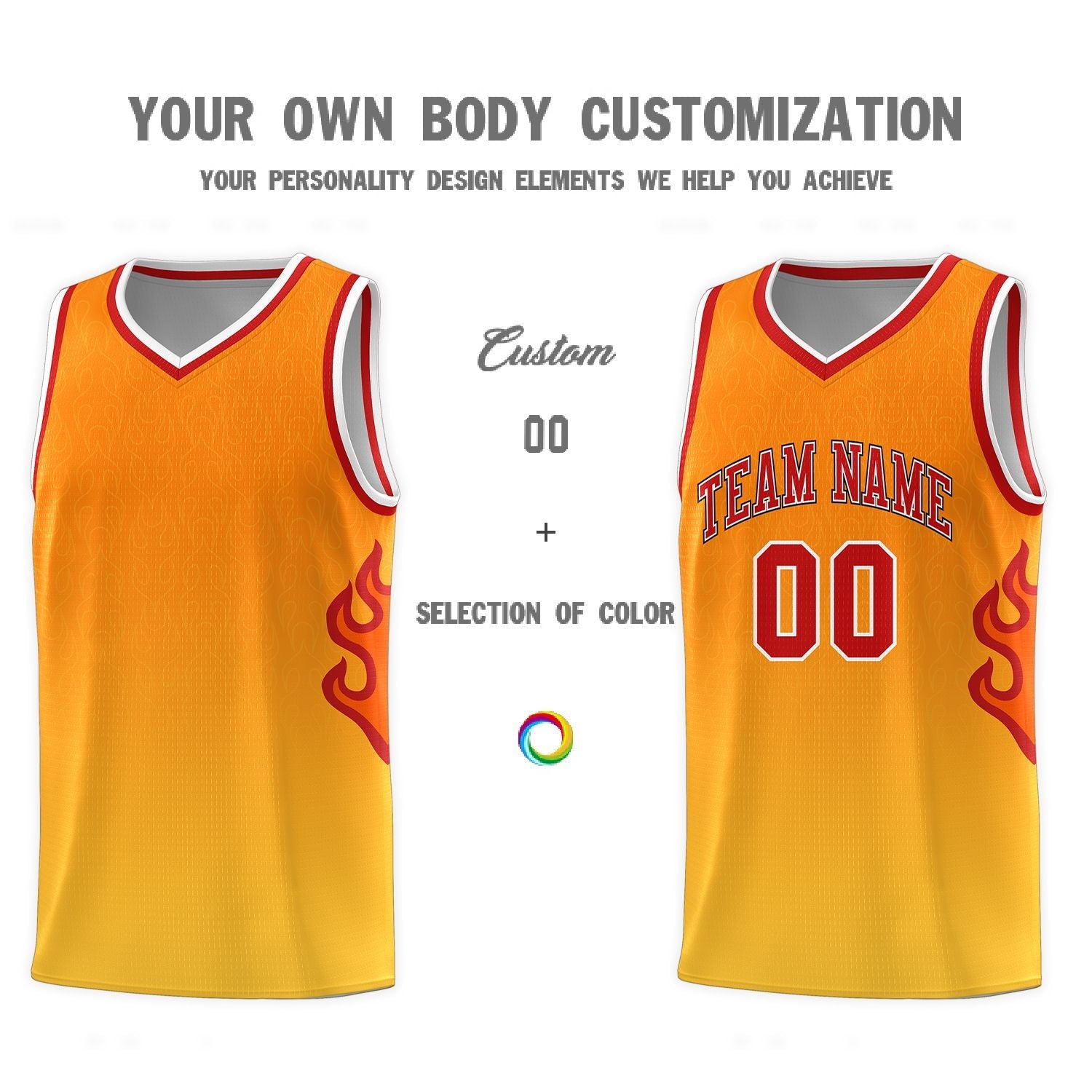 Custom Orange Gold-Red Flame Gradient Fashion Sports Uniform Basketball Jersey