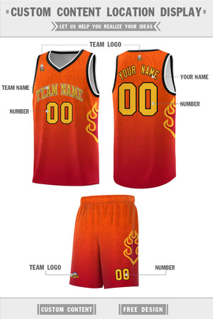 Custom Orange Red-Gold Flame Gradient Fashion Sports Uniform Basketball Jersey