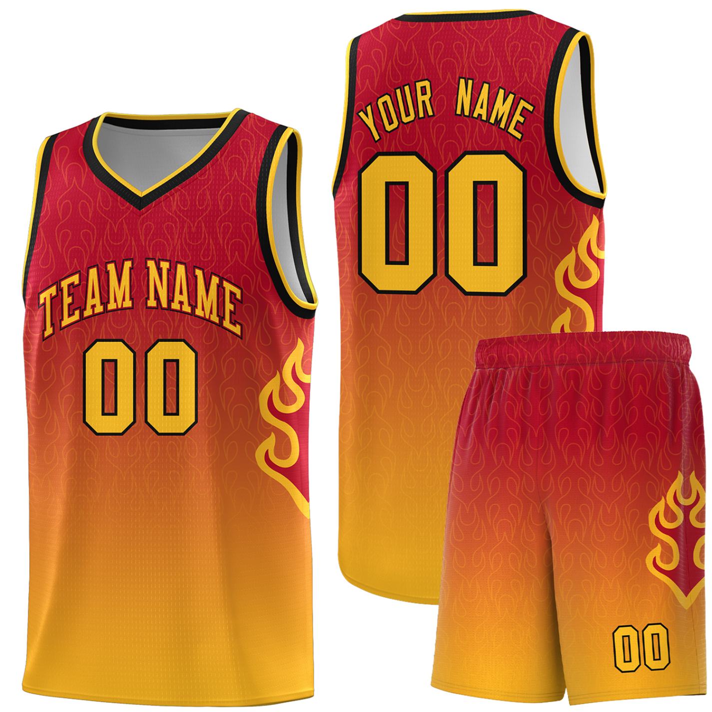 Custom Red Yellow Flame Gradient Fashion Sports Uniform Basketball Jersey