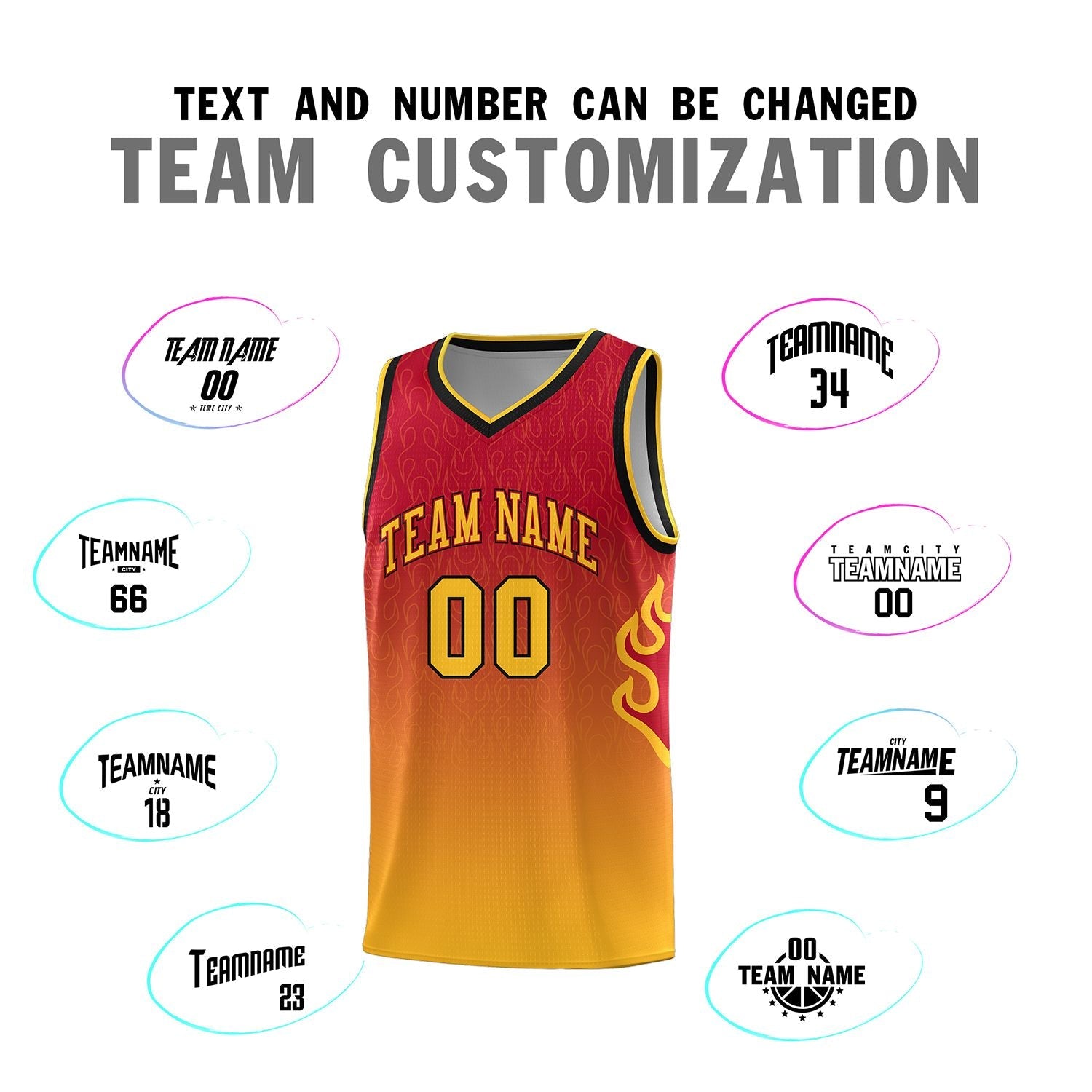 Custom Red Yellow Flame Gradient Fashion Sports Uniform Basketball Jersey