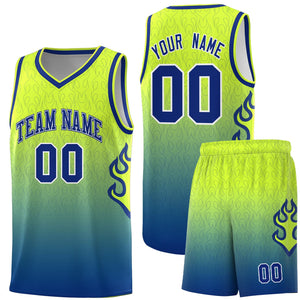 Custom Green Royal Flame Gradient Fashion Sports Uniform Basketball Jersey