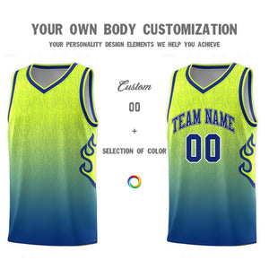 Custom Green Royal Flame Gradient Fashion Sports Uniform Basketball Jersey