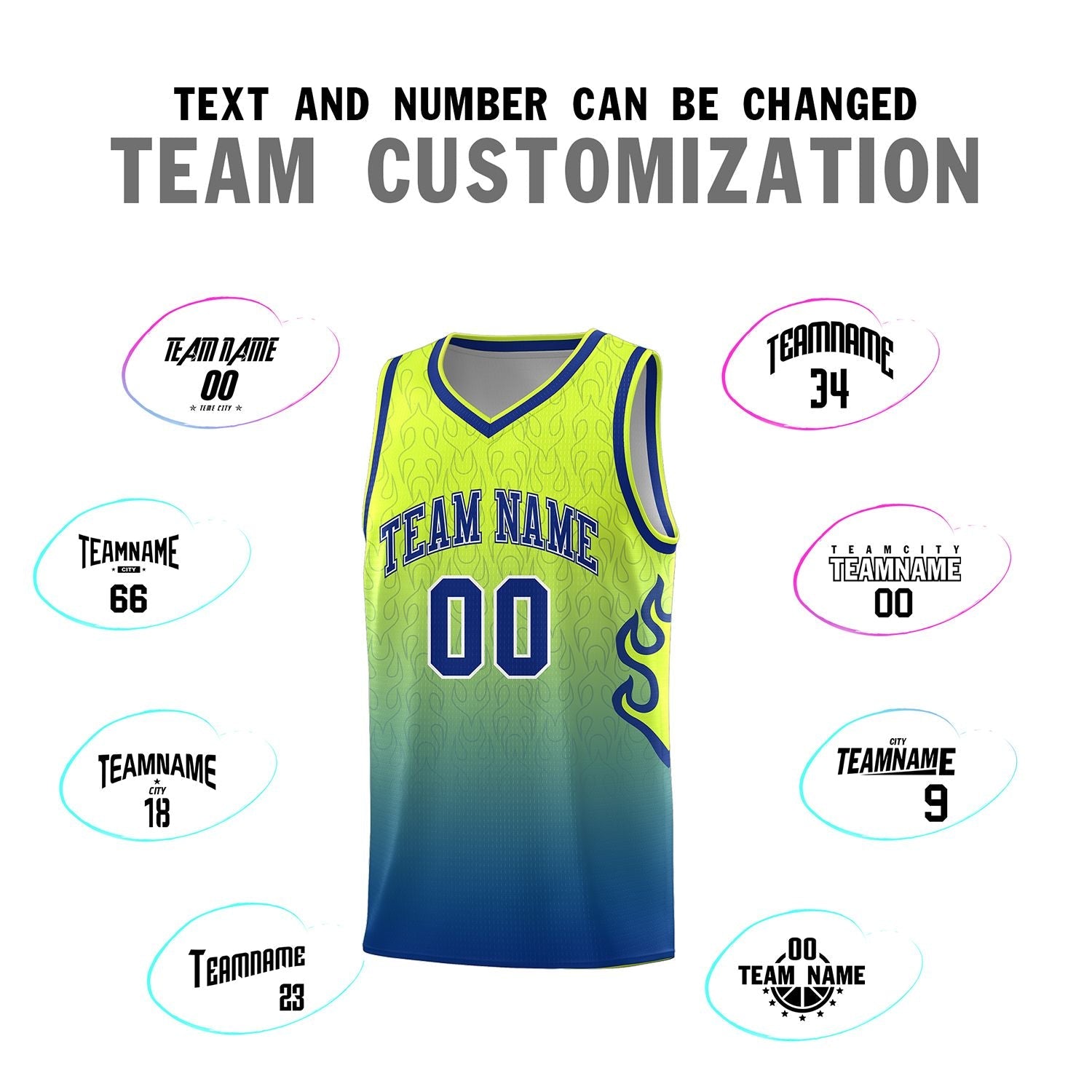 Custom Green Royal Flame Gradient Fashion Sports Uniform Basketball Jersey