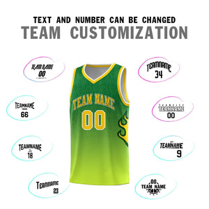 Custom Kelly Green-Neon Green-Gold Flame Gradient Fashion Sports Uniform Basketball Jersey